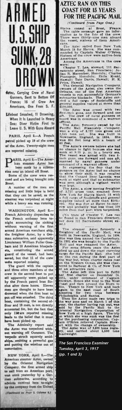 The San Francisco Examiner Tuesday, April 3, 1917  (pp. 1 and 3)