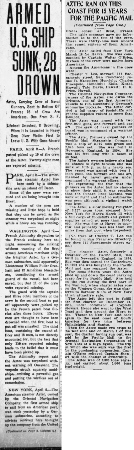 The San Francisco Examiner Tuesday, April 3, 1917  (pp. 1 and 3)